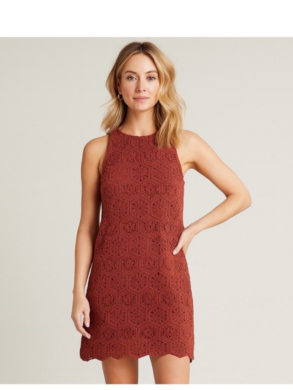 Evereve Rust Brooklyn Floral Crochet Shirt Mini Dress